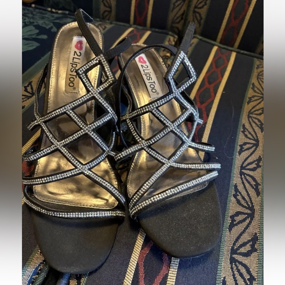 2 Lips Too Black Heels With Sparkly Straps Women’s Size 10